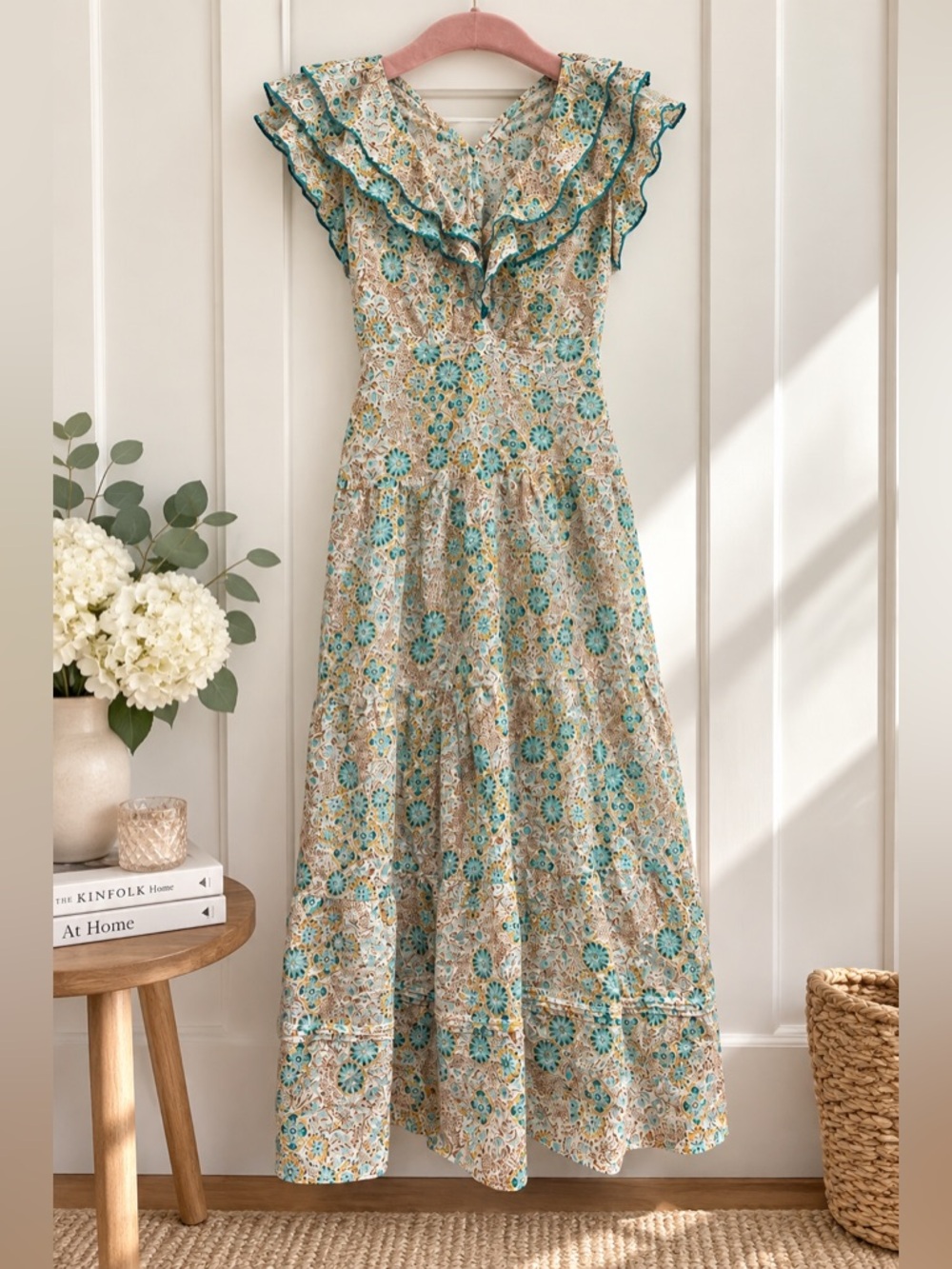 Poupette St Barth Green Tiare Cotton Eyelet Dress Teal Crochet Trim Size M